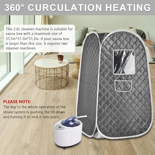 Femitu Sauna Steamer Machine 2.6L 1000W, Steam Generator for Sauna, Portable Sauna Steamer with Remote Control for Home SPA Body Relaxation Shower, Adjustable Steam Settings - Thumbnail 5