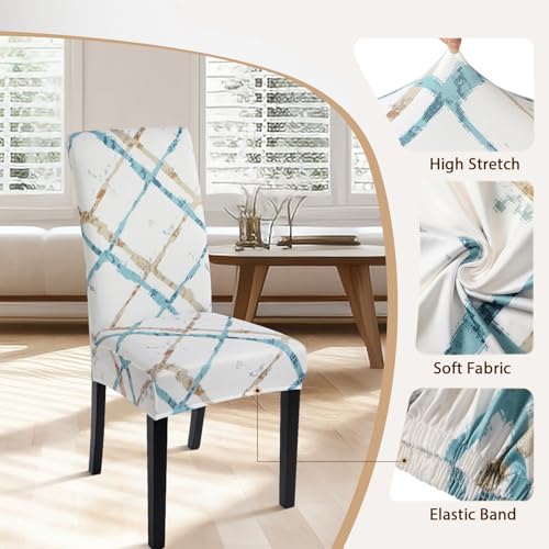 Image of SearchI Printed Dining Room Chair Covers Set of 4, Stretch Kitchen Chair Covers Washable Parsons Chair Slipcover Removable Dining Chair Protectors for Hotel,Ceremony(Geometric Stripe)