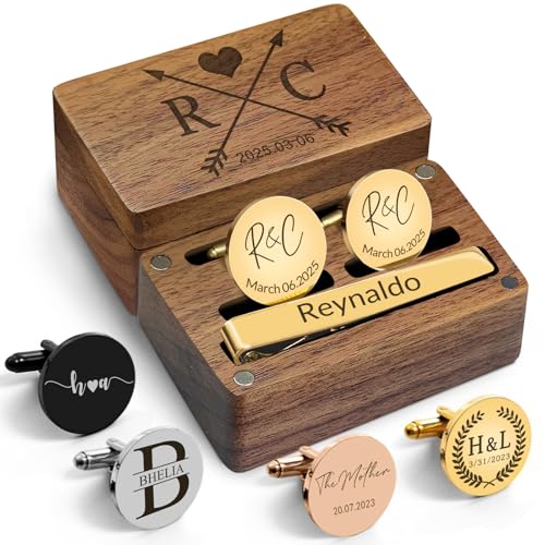 Custom Cufflinks for Men | Personalized Cufflinks & Tie Clip | Engraved Cuff Links for Man | Customized Initial Cufflink | Monogram Gifts for Wedding Groom