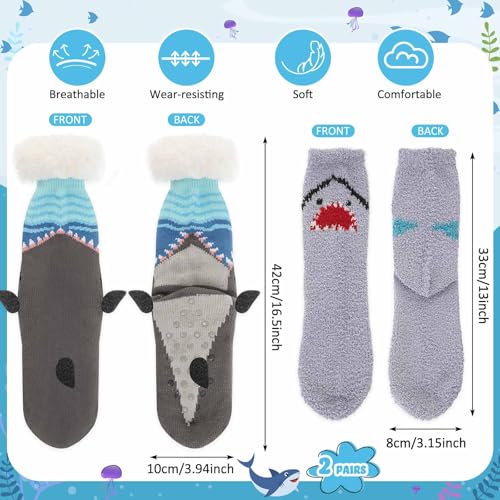Image of Liitrsh 2 Pairs Fuzzy Slipper Socks with Grippers Animal Sock Sherpa Lining Warm Plush Animal Lover Gift for Valentine's Day