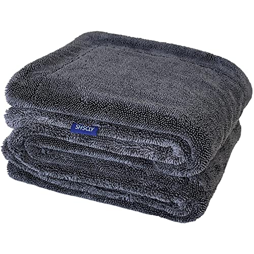 SHSCLY マイクロファイバー 洗車 タオル 両面使える 大判 グレー 90x60cm 1枚入り