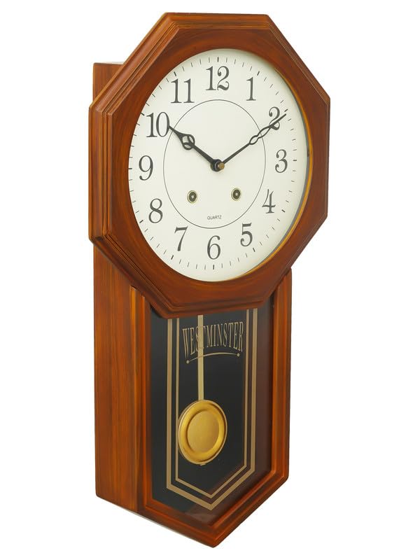 Image of CHRONIKLE Decorative Vertical Pendulum Wooden Case Analog English Numbers Musical Wall Clock for Living Room Home Decor Office Gifts (Size: 31 x 7 x 56.6 CM | Weight: 1825 Gram | Color: Brown)