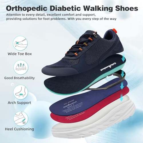 Image of OrthoComfoot Men's Orthopedic Diabetic Wide Walking Shoes: Comfortable Plantar Fasciitis Fashion Sneakers with Arch Support for Swollen, Casual Hammer Toes Shoes for Foot and Heel Pain Relief