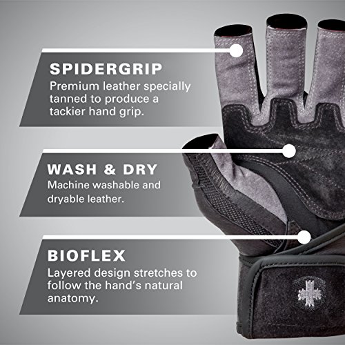 Harbinger Men's BioFlex WristWrap Weightlifting Gloves with Spider Grip Leather Palm (Pair), Small