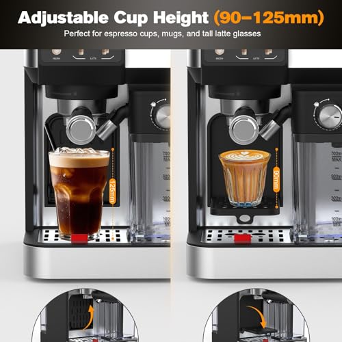 Rebonique One-Touch Espresso Machine with Automatic Milk Frother, 20 Bar Coffee Maker for Espresso, Cappuccino & Latte Maker, Stainless Steel, 2L Removable Water Tank, 700ml milk Reservoir, Black - Image 5