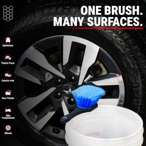 Image of Wavex Wheel & Exterior Cleaning Brush for Car & Bike Detailing | Soft Blooming PVC Bristles | Multi-Surface Cleaning Brush for Wheels, Exterior Trim, Plastic Parts & Upholstery