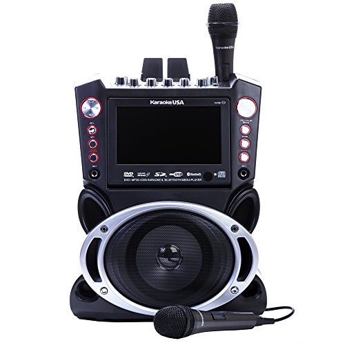 Karaoke USA GF845 Complete Karaoke System with 2 Microphones, Remote Control, 7” Color Display, LED Lights - Works with DVD, Bluetooth, CD, MP3 and All Devices