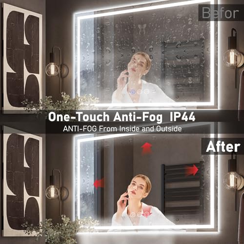 Ratsamee LED Bathroom Wall Mirror with LED Lights - 700×1000 MM Anti-Fog Vanity Mirror, 3-Color Dimmable Frontlit Illumination for Makeup, Wall Mounted Bathroom Lighting - Image 5