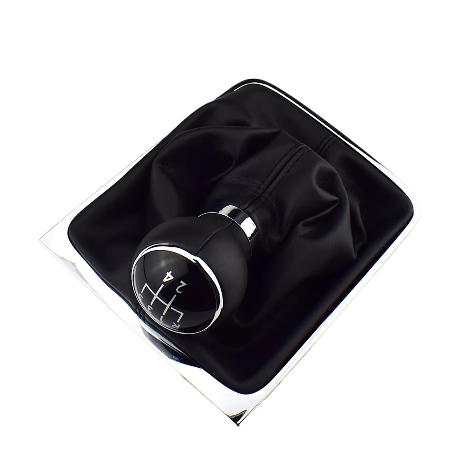 Qwqaab Leather 5 Speed Manual Gear Knob For Vw For Passat B6 2005-2011 Black Silver Manual Gear Shift Knob Pu Gaiter Boot Cover 5/6 Speed(Leather 5 Speed)