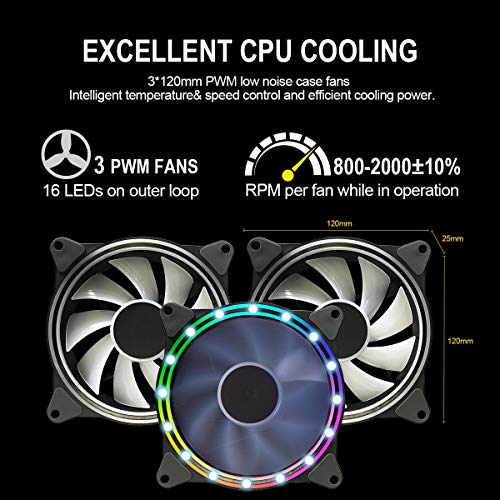 GOLDEN FIELD ICY Chill SYNC RGB Sistema di Raffreddamento a Liquido per CPU, 3 x 120mm ventole PWM Dissipatore a liquido, 360mm Radiatore Compatibile Intel AMD