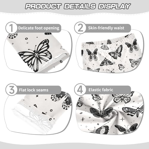 Black and White Moths Insects Girls Leggings,Workout Leggings for Girls Toddler Athletic Leggings Size for 3-10T3