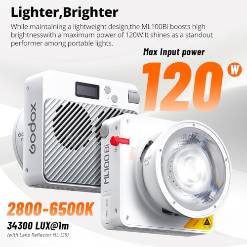 Image of Godox ML100Bi 120W Godox LED Video Light Kit with 60cm Softbox | 2800K-6500K Bi-Color LED, 34300Lux, CRI 97+ /TLCI 98+, APP Control, 11 FX Effects, Live Streaming, Photography