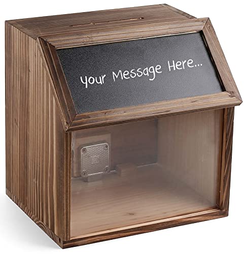 My Charity Boxes Mcb Burnt Solid Wood Locking Suggestion/Donation/Ballot Box Tip Jar With Chalkboard, Lock And Key Included #TOP4