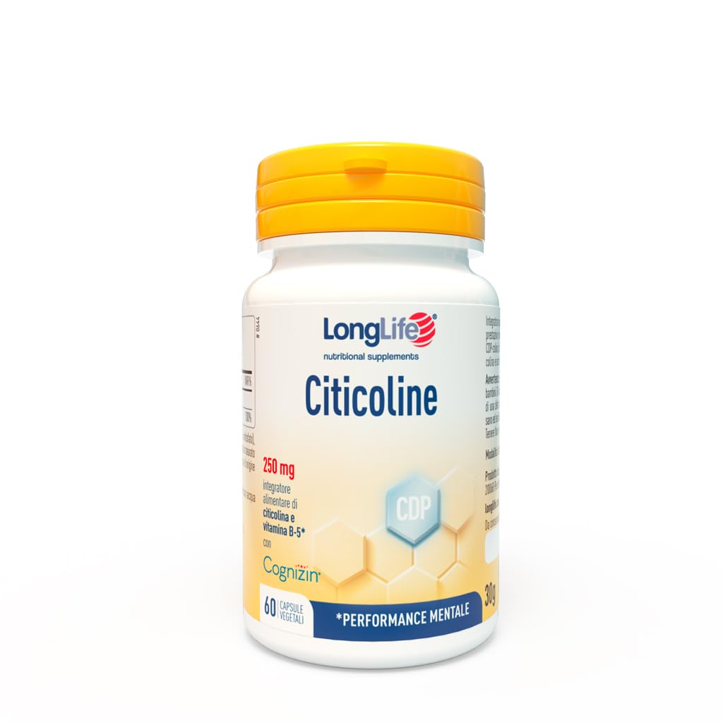 LongLife® Citicoline | Citicolina e acido pantotenico | Cognizin® marchio registrato | Supporto cognitivo e mentale | Memoria e concentrazione | Fino a 2 mesi di trattamento | Vegano e senza glutine