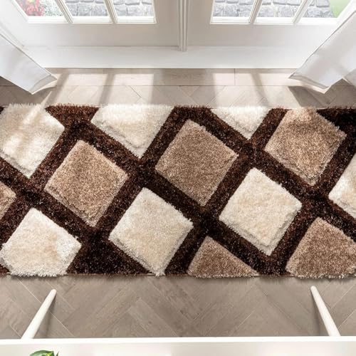 Image of 2x6 feet Soft Runner Rug for Living Room and Bedroom, Modern Indoor Floor Carpet with Non-Slip Backing, Comfortable Decorative Home Decor Rug, Easy Clean & Durable- (Line Coffee, Rectangular)
