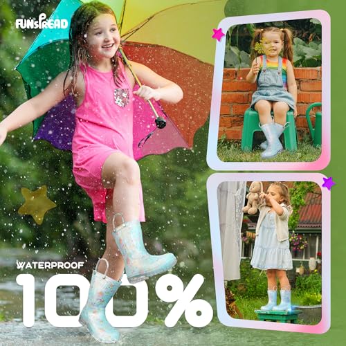 Rain Boots for Girls Toddlers - Light Up Kids Rainboots Boots Waterproof Lightweight Rain Shoes with Handles (Toddler/Little/Big kids)3