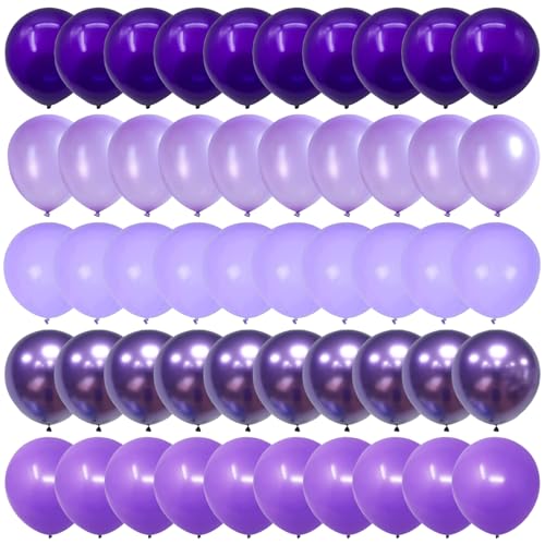 Image of 100pcs Purple Balloon Set | 12-Inch Metallic Chrome, Pearl, Lavender Lilac & Light Purple Balloons for Birthdays, Weddings, Baby Bridal Showers & Princess Parties