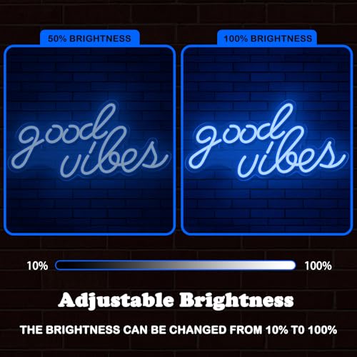 Image of Neon Sign Good Vibes, Dimmable LED USB Powerd Neon Light for Wall Decor, Holiday Party Home Bar Decoration Festival Celebration 15.7 inch x 7.7 inch, Blue