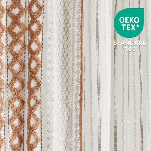 Image of INK+IVY Imani Tufted Chenille 100% Cotton Shower Curtain Boho Bath Curtains for Bathroom, Colorful Stripes Modern Farmhouse Shower Curtain, Bathtub Privacy Screen,Machine Washable 72 inch x 72 inch, Rose Clay