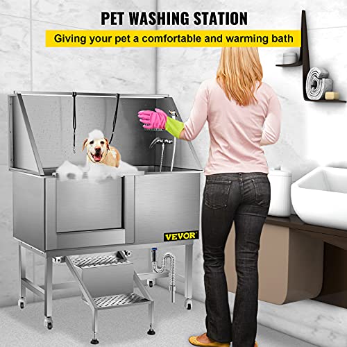 VEVOR 50 Inch Dog Grooming Tub, Professional Stainless Steel Pet Dog