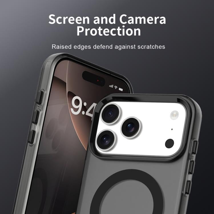 Image of Elzzi Translucent Matte Back Cover for iPhone 17 Pro Max Case, Shockproof Anti-Fingerprint Phone Cover with Magnetic Wireless Charging, MagSafe Compatible Protective Case for Men & Women (Black)