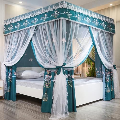 Moustiquaire double couche pour lit Queen/King avec cadre à 4 poteaux d'angle et toit
