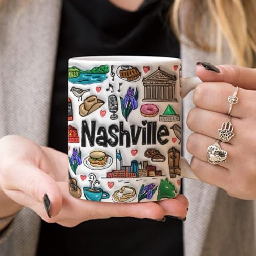 Lotacy Nashville Symbols Colorful 2D Coffee Mug With Flag, 11oz Ceramic Coffee Mug, Nashville Souvenirs and Gifts - Image 5
