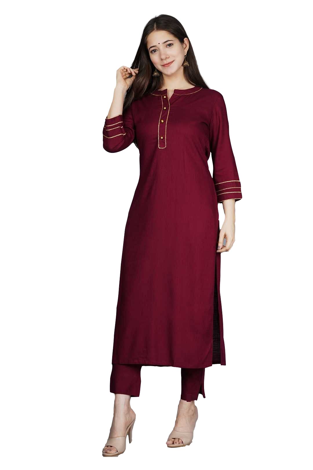 Women's Rayon Straight Kurta, Pant Set with Traditional Gotta Work