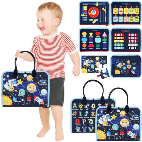 Image of Busy Board, Toddler Busy Book for 1 2 3 4 Year-Old Boys Girls Birthday Gifts - 8 in 1 Preschool Educational Learning Toys with Alphabet Count Motor Skill, Toddler Travel Toys (Grey)