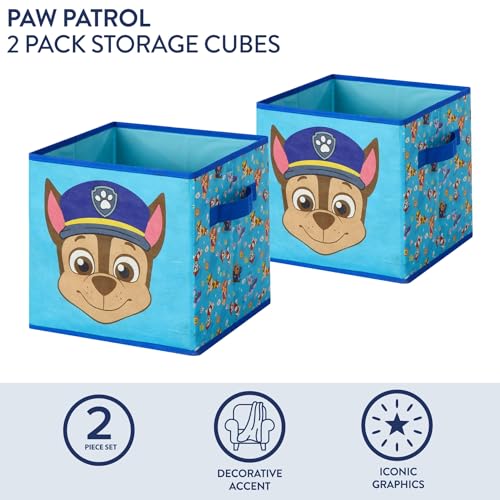 Image of Nickelodeon Paw Patrol Kids Storage Cubes, 2 Pack Foldable Fabric Bins with Handles, Collapsible Organizer Boxes for Bedroom, Playroom & Nursery, Durable Kids Storage Solution