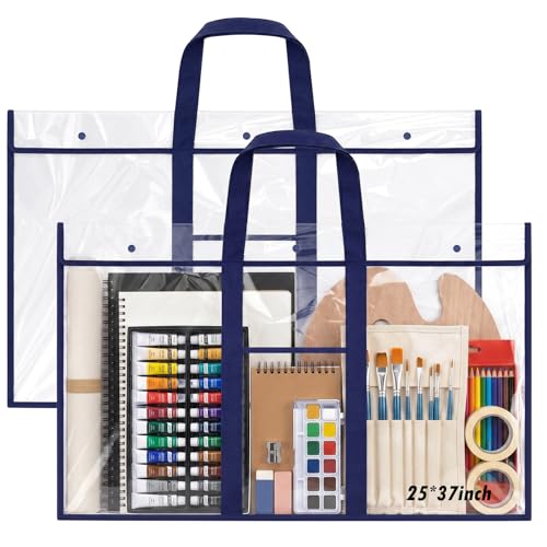 Image of Windyun 2 Pack Large Poster Storage Bag 25 inch x 37 inch Bulletin Board Holder Art Portfolio Case PVC Art Portfolio Container Storage Box with Pocket for Classroom Teacher Organization(Blue)