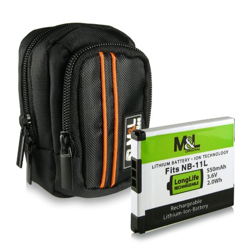 Bundle - M&L Borsa / Custodia per fotocamera - colore: Nero + Batteria NB-11L per Canon Digital Ixus 125 HS | 240 HS | 132 | 135 | 140 | 145 | 150 | 155 | PowerShot A2300 | A2400 IS | A3400 IS | A4000 IS | A2500 | A2600 | A3500 IS