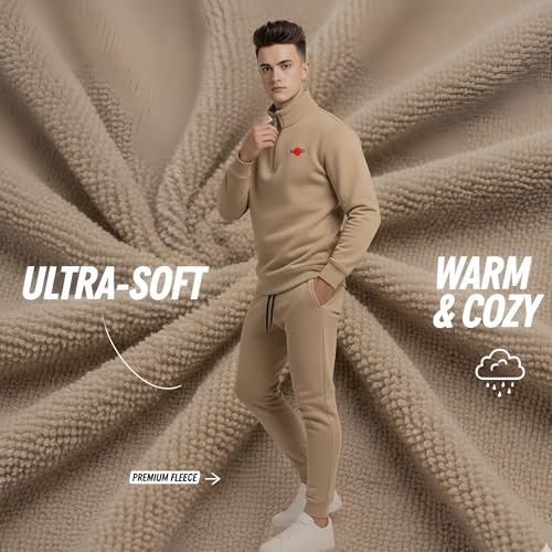 Image of BOLD FITNESS Men's Quarter-Zip Fleece Sweatshirt and Sweatpants Set, Drawstring Waist, Athletic Warm & Comfortable Joggers & Pullover Full Sleeve Winter Wear Half Zipper