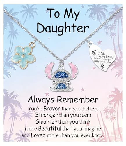 Personalized Necklace for Girls Ohana Means Family Cute Pendant Gift for Daughter Granddaughter Niece Sister Birthday Hypoallergenic Stainless Steel Jewelry