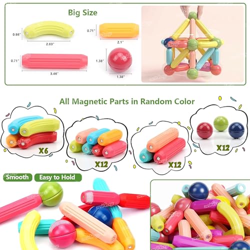 Image of Zest 4 Toyz Magnetic Sticks Building Blocks for Kids Educational Stem Learning Magnet Stick with Balls Game Set Toys for Girls Age 3+ Year 4 5 6 7 8 10 12 14 Old (42 Pieces)