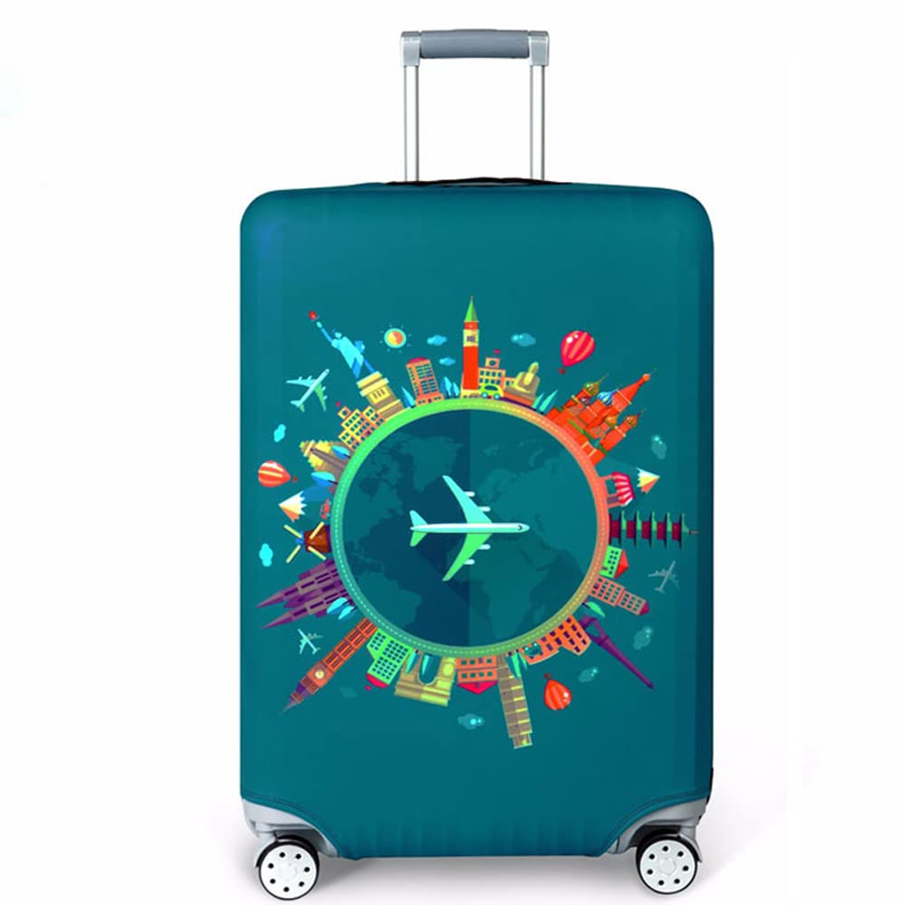 MosaiRudo Thicker Luggage Cover Elastic Suitcase Cover Protector Fits 18-32 Inch Suitcase Travel Accessories (World Travel, L)