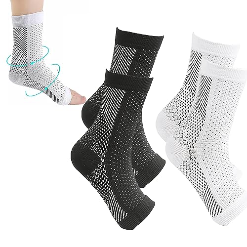 2 Paar/4 Paare Tieberg Orthopädische Kompressionssocken Für Herren Und Damen Orthoback Socken Kompressionsstrümpfe (as3, numeric, numeric_34, numeric_39, regular, regular, 2 Paar- Schwarz+Weiß)