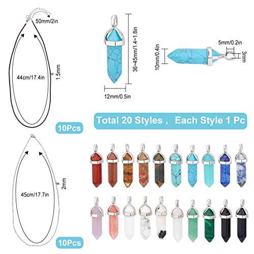 SUNNYCLUE 20 Colors Bullet Shape Gemstone Pendants Hexagonal Chakra Crystal Charms Healing Gemstone Pendant Bulk with Waxed Cotton Cord for Adults DIY Choker Necklace Jewelry Making Crafts