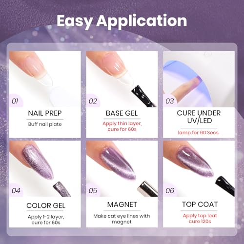 Image of Beetles Twilight Muse Purple Cat Eye Gel Nail Polish - 15ML Full Size Purple Cat Eye Gel Polish Glitter Magnetic Translucent Glassy Effect Soak Off UV French Nail Art Design DIY Manicure Gifts