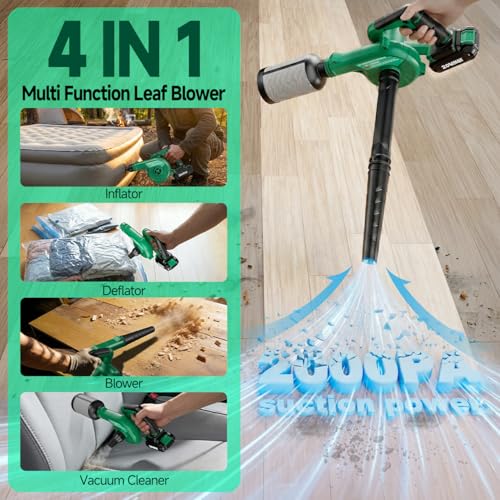 K I M O. Cordless Leaf Blower Vacuum Combo 4 in 1, 3 Nozzles &3 Modes for Inflation & Deflation, Extended Tube & Variable Speed, 20000RPM 150MPH, 2x2000mAh Battery Powered Leaf Blowers for Lawn Care - Thumbnail 2