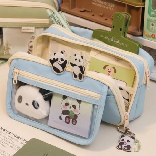 Image of Zibuyu Large Capacity Pencil Pouch for Girls & Boys, 9-Layer Pencil Case (Sky Blue) | Multipurpose Pouch for Stationery Items, Makeup, Accessories, with Clear Mesh Pockets, Blue