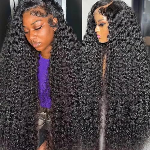 Image of LAINSS 28Inch Deep Wave Lace Front Wigs Human Hair 13x6 Deep Curly Lace Front Wigs Glueless Lace Frontal Wig Brazilian Virgin Human Hair Pre Plucked with Natural Hairline 210% Density