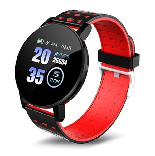 BUPEI Pulsera Inteligente for presión Arterial, Reloj Inteligente Deportivo Circular Resistente al Agua, Adecuado for Android iOS, Reloj Inteligente, rastreador de Fitness(Color:Red)