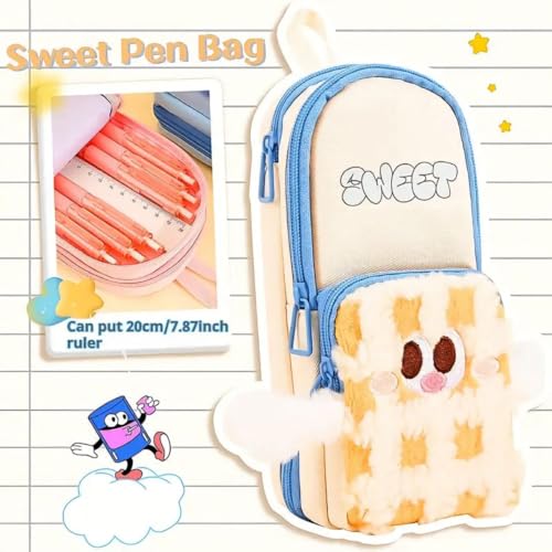 Image of Parshya Three Layer Premium Canvas Pencil Pouch with Small Leg for School Girls and Boys, Cute Aesthetic Stationery Items Kit Case, Large Capacity Stationary Pencil Box for Kids Gifts