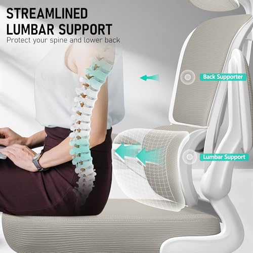 Image of BESTFAIR High Back Ergonomic Office Chair, Breathable Mesh Desk Chair with Lumbar Support, Adjustable Headrest, Flip-up Armrests, Computer Gaming Chair, (LightGray)