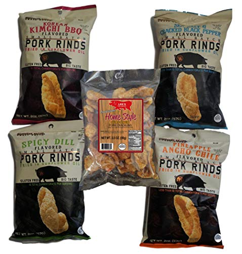 Southern Recipe Small Batch Gourmet Pork Rinds Sampler with Colossal Cracklins Tasty Chicharrones Bacon Curls.