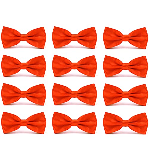AVANTMEN Men's Bowties Formal Satin Solid - 12 Pack Bow Ties Pre-tied Adjustable Ties for Men Many Colors Option in bulk