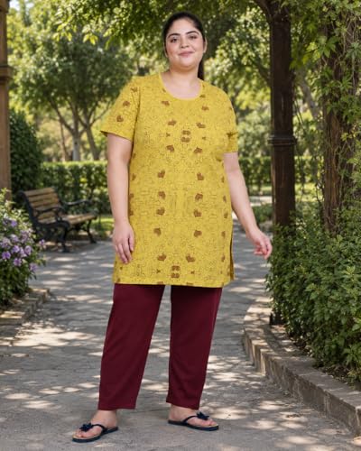Image of In Love Women's All-Over Printed Cotton Plus Size Longline T-Shirt with Pockets