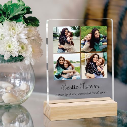 Image of Giftplease Customized Photo Frame with Text & Wooden Stand | Personalised Printed Photo Frame Gift for Sister | Birthday, Tabletop D cor | Customized Photo Gift (6x8 Inches) SIS 01