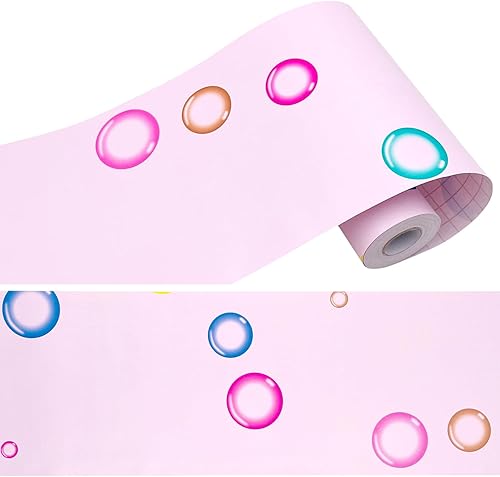 Yifasy Papel tapiz extraíble de burbujas rosadas con borde autoadhesivo de PVC para decoración de pared de habitación de niños, 6 pulgadas de ancho